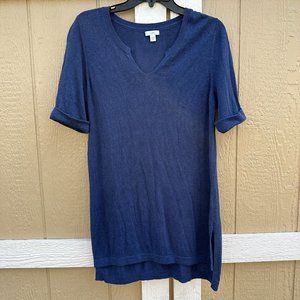 J. Jill Linen Rayon Knit Short Sleeve Sweater Tunic Navy Blue Size Small Petite